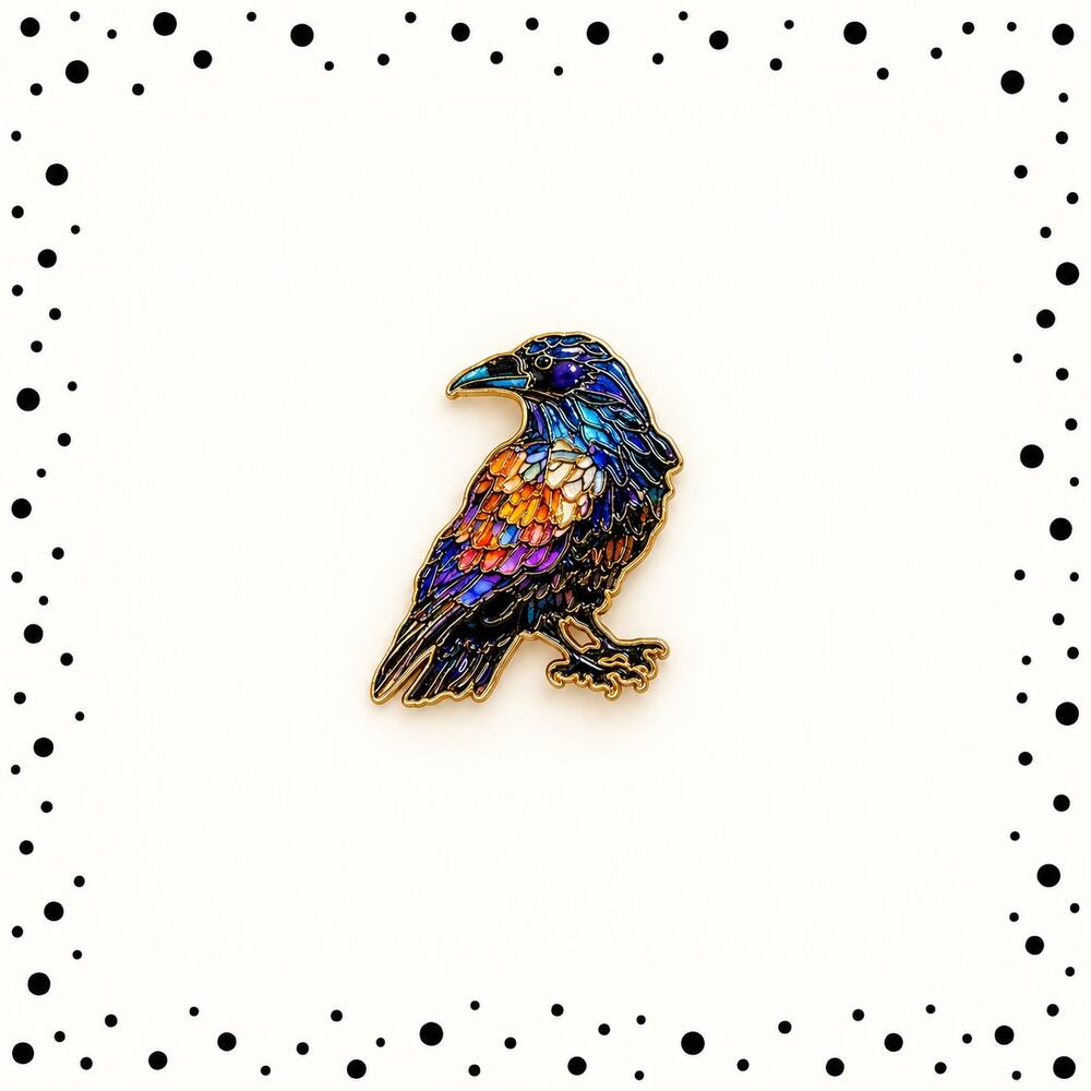 Colorful Raven Crow Brooch Pin Gold Tone Enamel Bird Gothic Jewelry CP234 - Picture 2 of 4